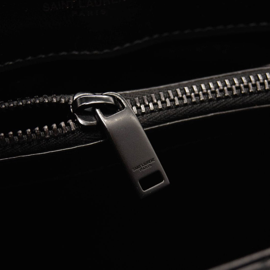 NEW SAINT LAURENT Calfskin Y Quilted Monogram Monochrome Small Loulou Chain Satchel Black