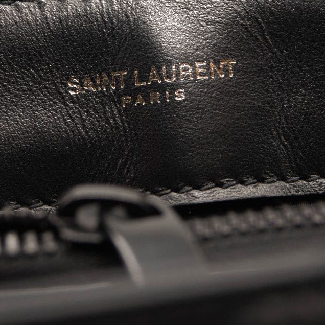 NEW SAINT LAURENT Calfskin Y Quilted Monogram Monochrome Small Loulou Chain Satchel Black