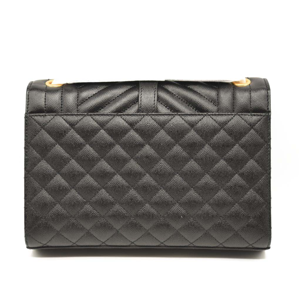NEW SAINT LAURENT Grain De Poudre Textured Mixed Matelasse Triquilt Medium Monogram Satchel Black