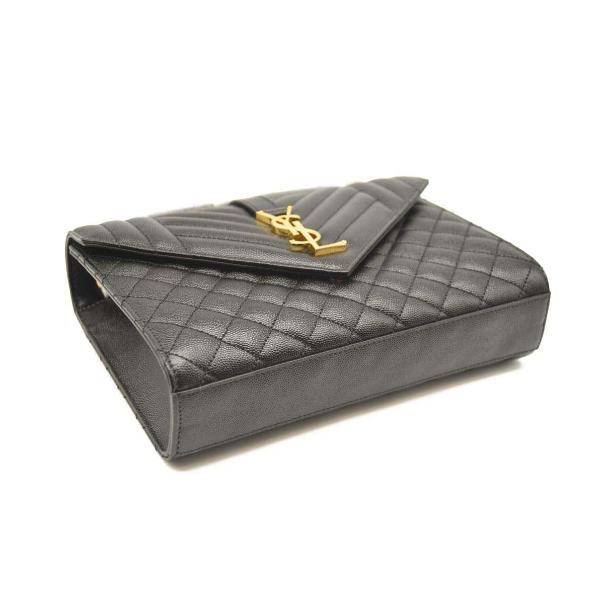 NEW SAINT LAURENT Grain De Poudre Textured Mixed Matelasse Triquilt Medium Monogram Satchel Black