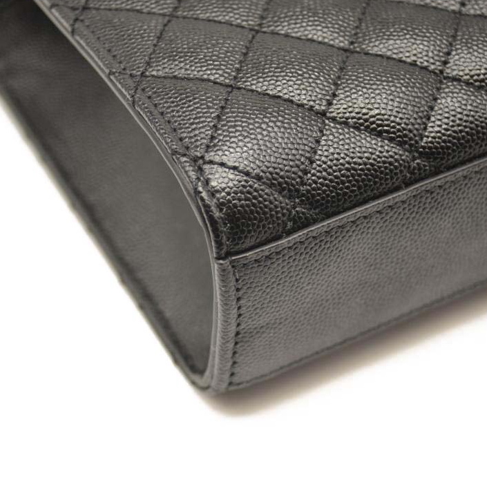 NEW SAINT LAURENT Grain De Poudre Textured Mixed Matelasse Triquilt Medium Monogram Satchel Black