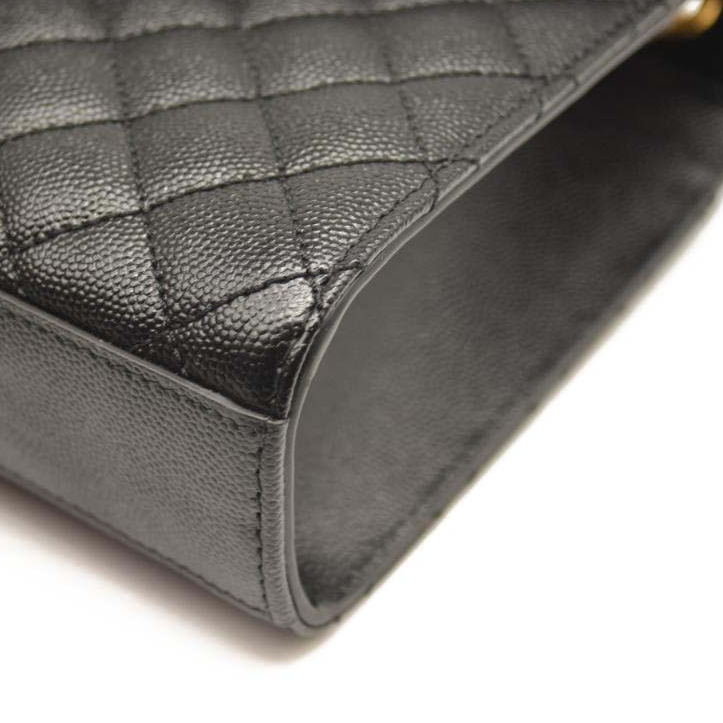 NEW SAINT LAURENT Grain De Poudre Textured Mixed Matelasse Triquilt Medium Monogram Satchel Black