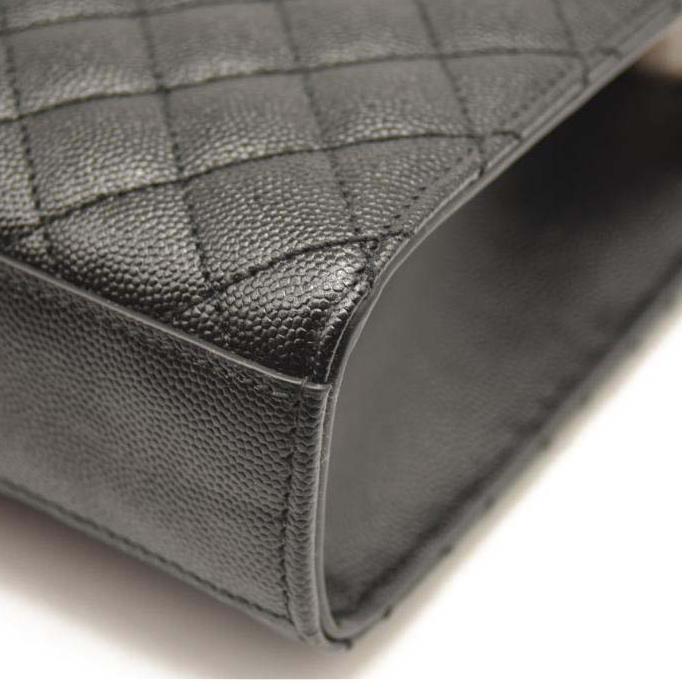 NEW SAINT LAURENT Grain De Poudre Textured Mixed Matelasse Triquilt Medium Monogram Satchel Black