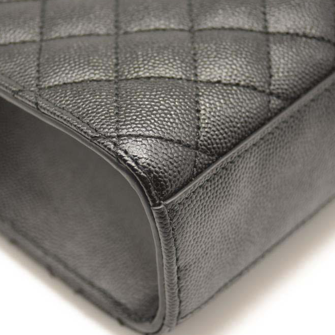 NEW SAINT LAURENT Grain De Poudre Textured Mixed Matelasse Triquilt Medium Monogram Satchel Black