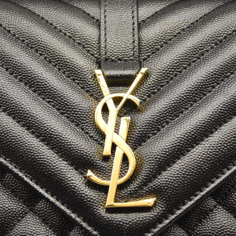 NEW SAINT LAURENT Grain De Poudre Textured Mixed Matelasse Triquilt Medium Monogram Satchel Black