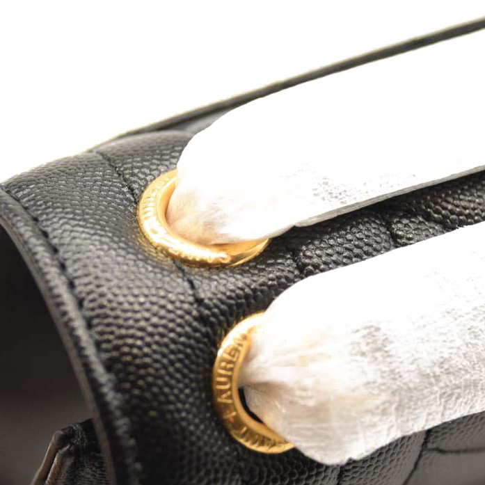 NEW SAINT LAURENT Grain De Poudre Textured Mixed Matelasse Triquilt Medium Monogram Satchel Black