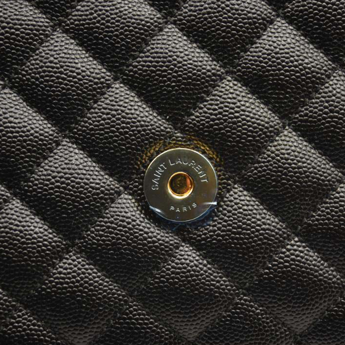 NEW SAINT LAURENT Grain De Poudre Textured Mixed Matelasse Triquilt Medium Monogram Satchel Black