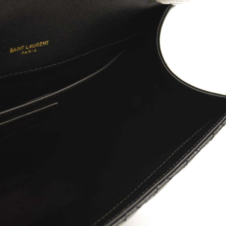 NEW SAINT LAURENT Grain De Poudre Textured Mixed Matelasse Triquilt Medium Monogram Satchel Black