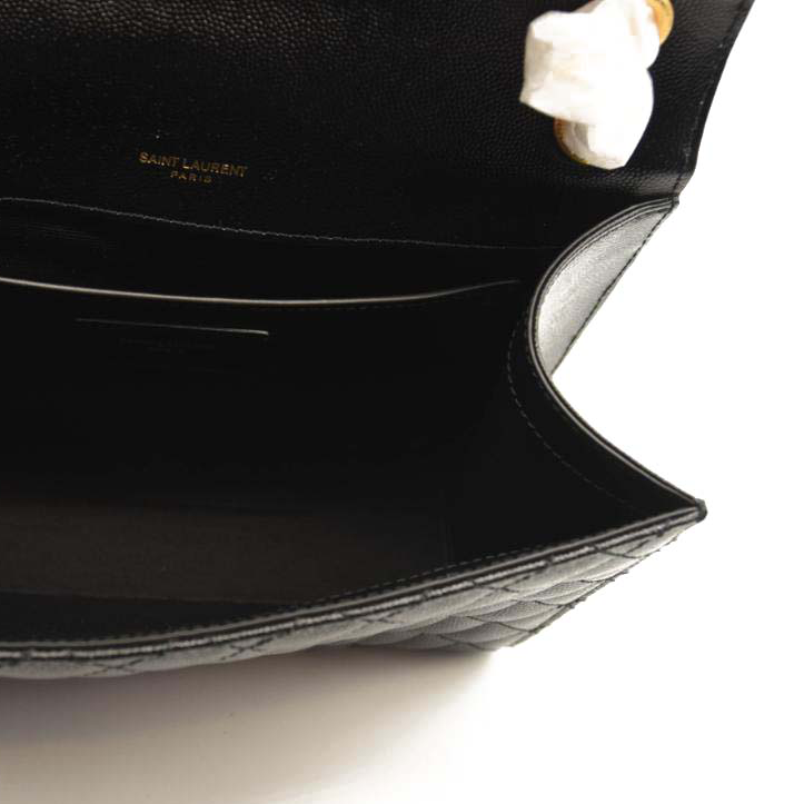 NEW SAINT LAURENT Grain De Poudre Textured Mixed Matelasse Triquilt Medium Monogram Satchel Black