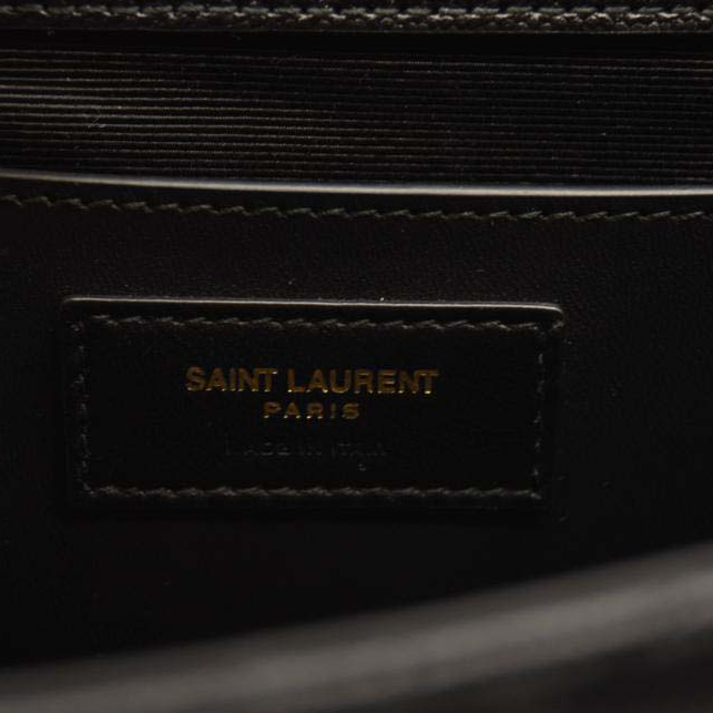 NEW SAINT LAURENT Grain De Poudre Textured Mixed Matelasse Triquilt Medium Monogram Satchel Black