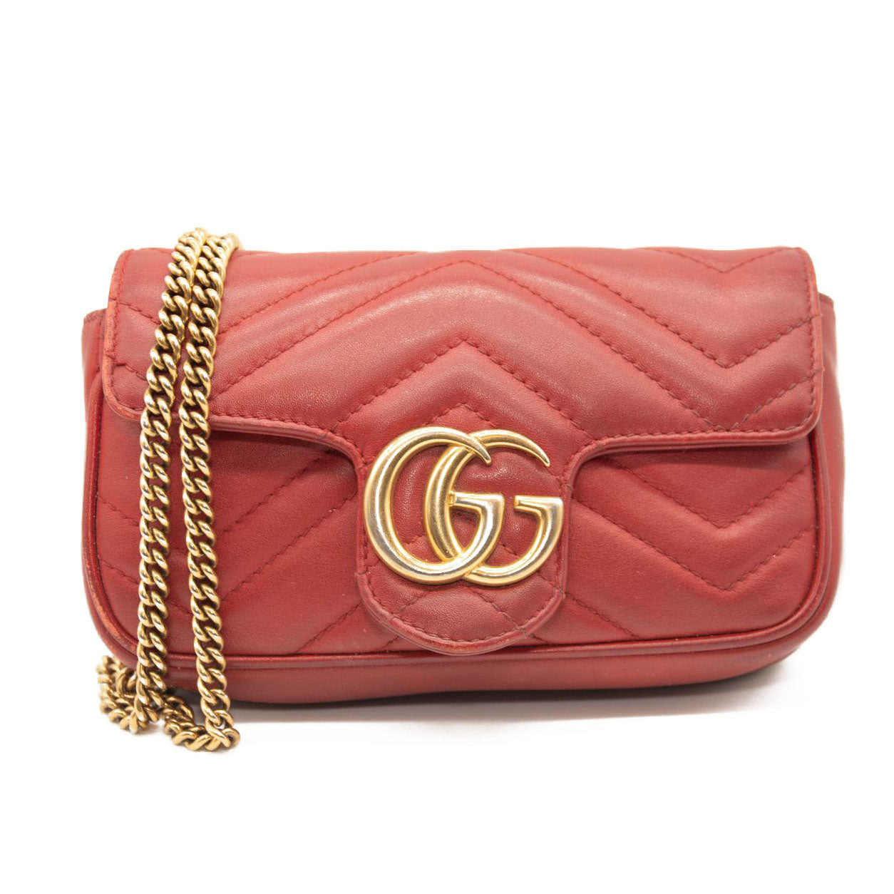 Gucci Calfskin Matelasse Super Mini GG Marmont Shoulder Bag Hibiscus Red