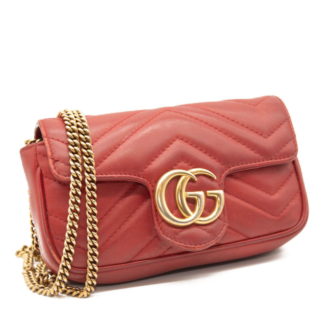 Gucci Calfskin Matelasse Super Mini GG Marmont Shoulder Bag Hibiscus Red