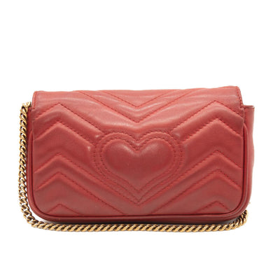 Gucci Calfskin Matelasse Super Mini GG Marmont Shoulder Bag Hibiscus Red
