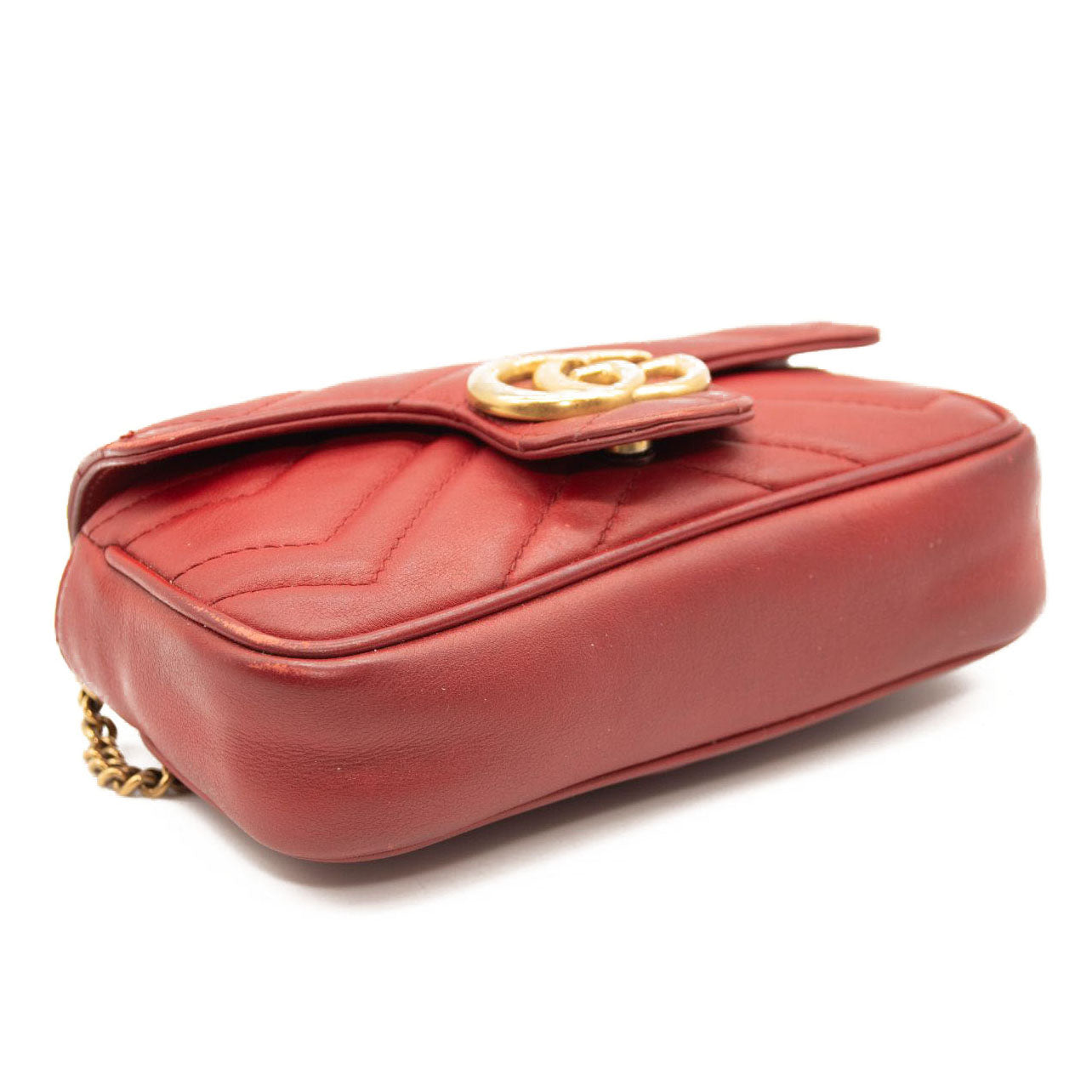 Gucci Calfskin Matelasse Super Mini GG Marmont Shoulder Bag Hibiscus Red