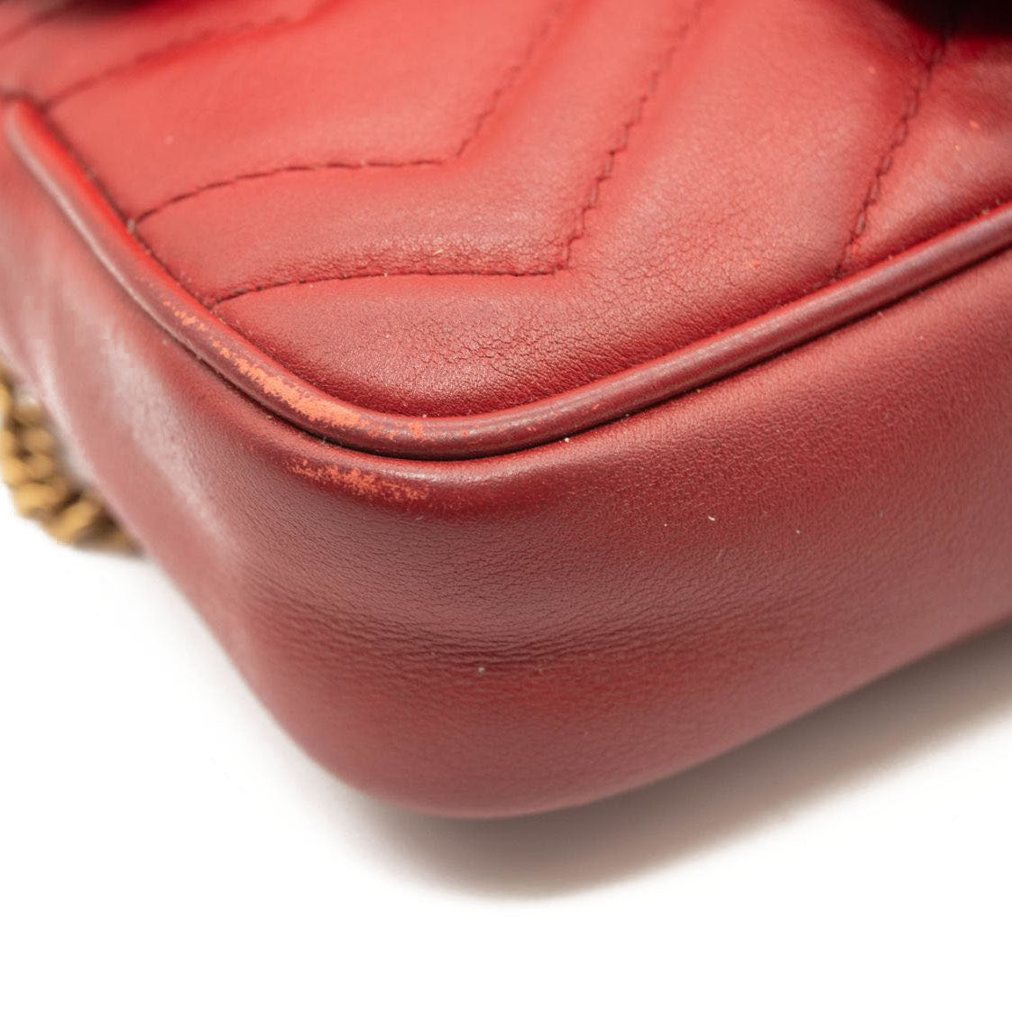 Gucci Calfskin Matelasse Super Mini GG Marmont Shoulder Bag Hibiscus Red