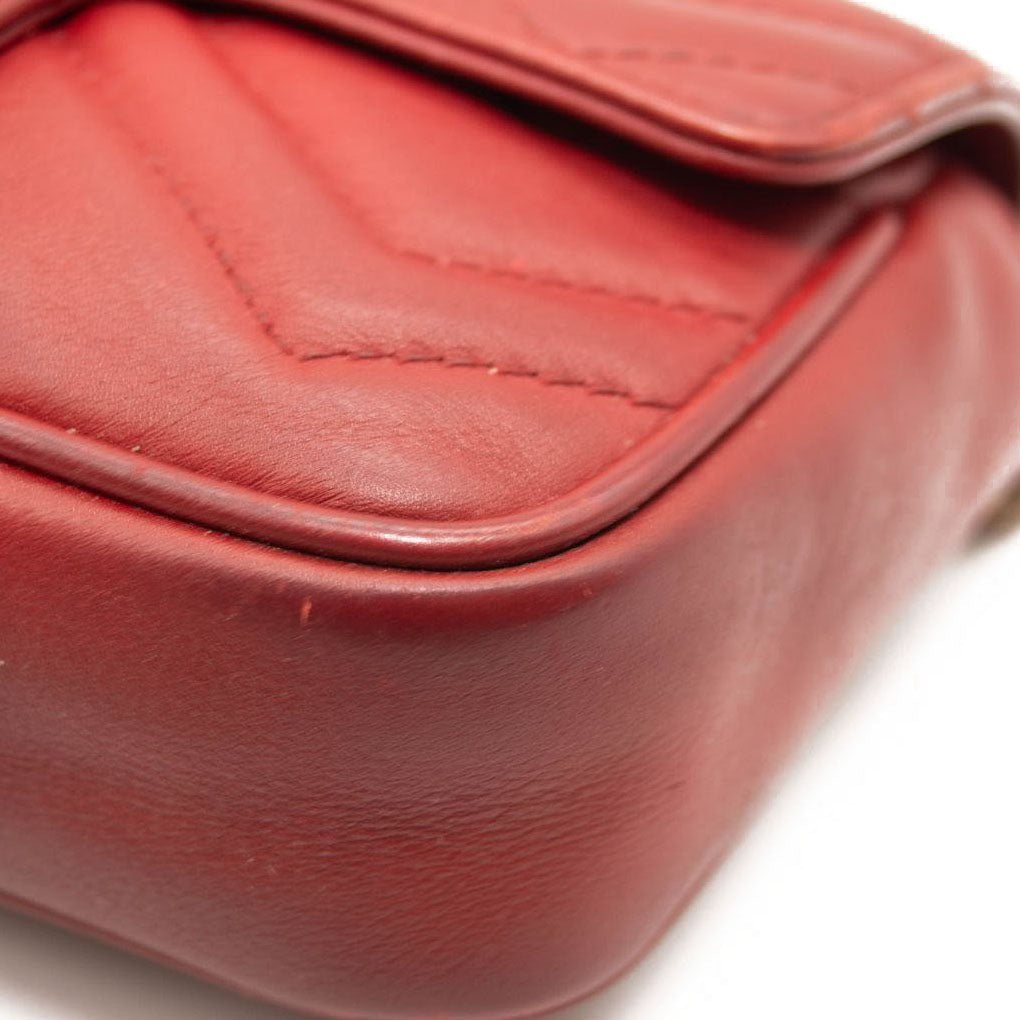 Gucci Calfskin Matelasse Super Mini GG Marmont Shoulder Bag Hibiscus Red
