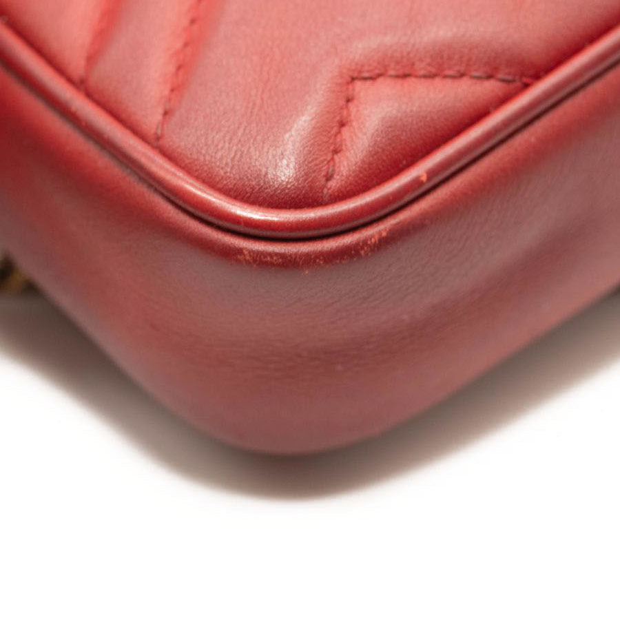 Gucci Calfskin Matelasse Super Mini GG Marmont Shoulder Bag Hibiscus Red