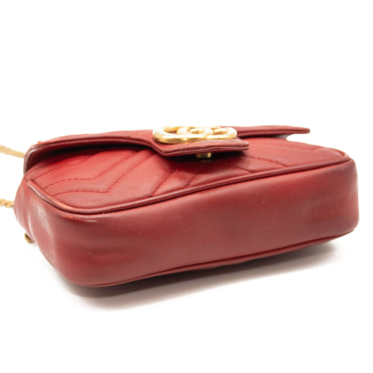 Gucci Calfskin Matelasse Super Mini GG Marmont Shoulder Bag Hibiscus Red