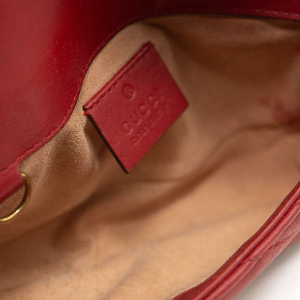 Gucci Calfskin Matelasse Super Mini GG Marmont Shoulder Bag Hibiscus Red