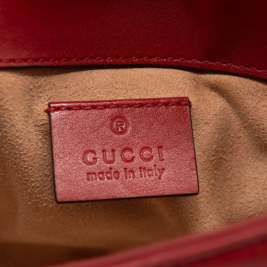 Gucci Calfskin Matelasse Super Mini GG Marmont Shoulder Bag Hibiscus Red