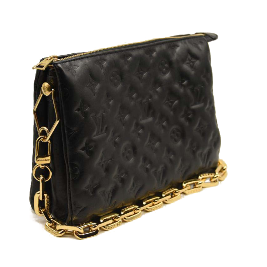 Used Louis Vuitton Lambskin Embossed Monogram Coussin PM Black