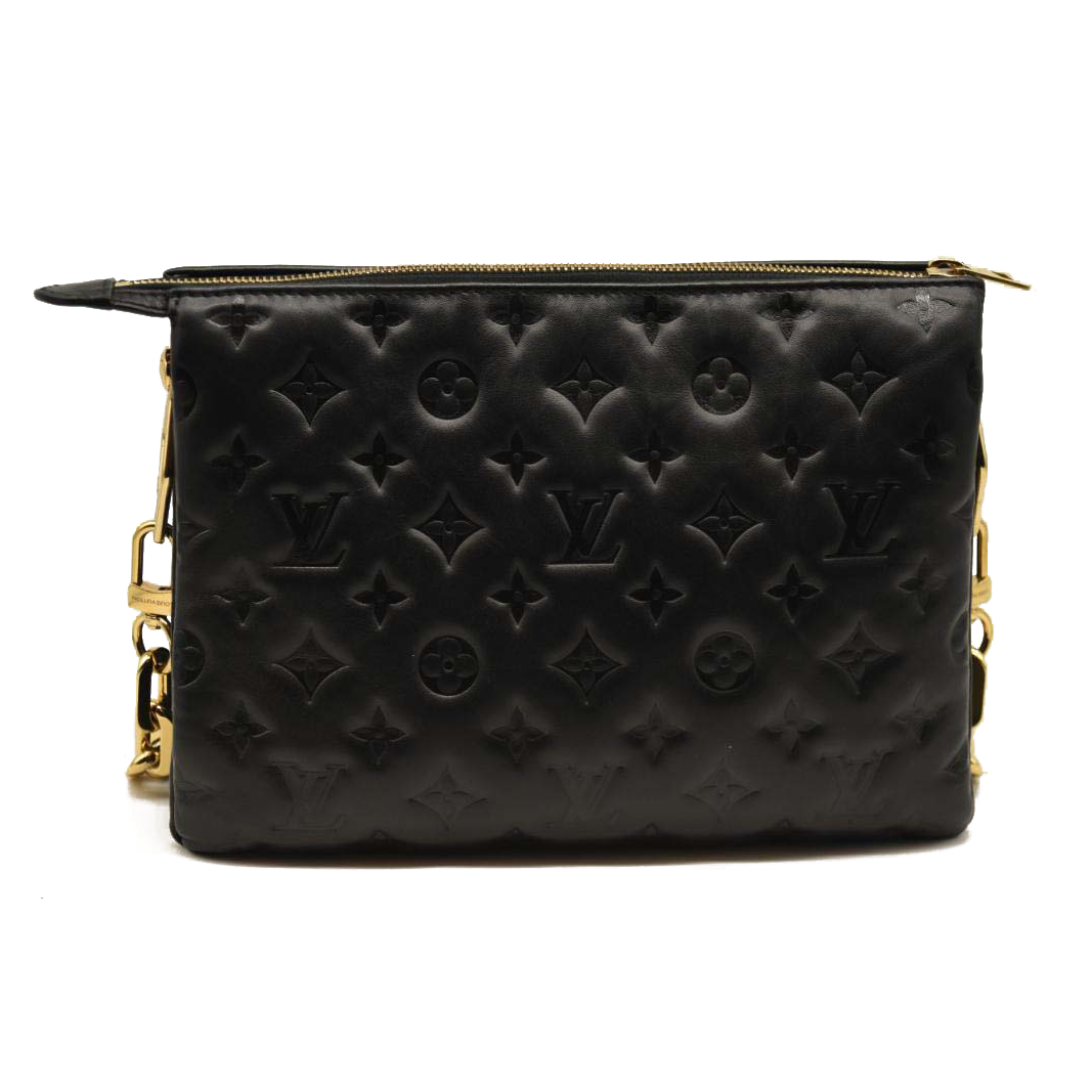 Used Louis Vuitton Lambskin Embossed Monogram Coussin PM Black