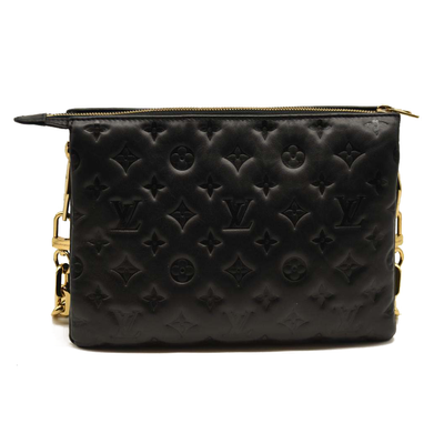 Used Louis Vuitton Lambskin Embossed Monogram Coussin PM Black
