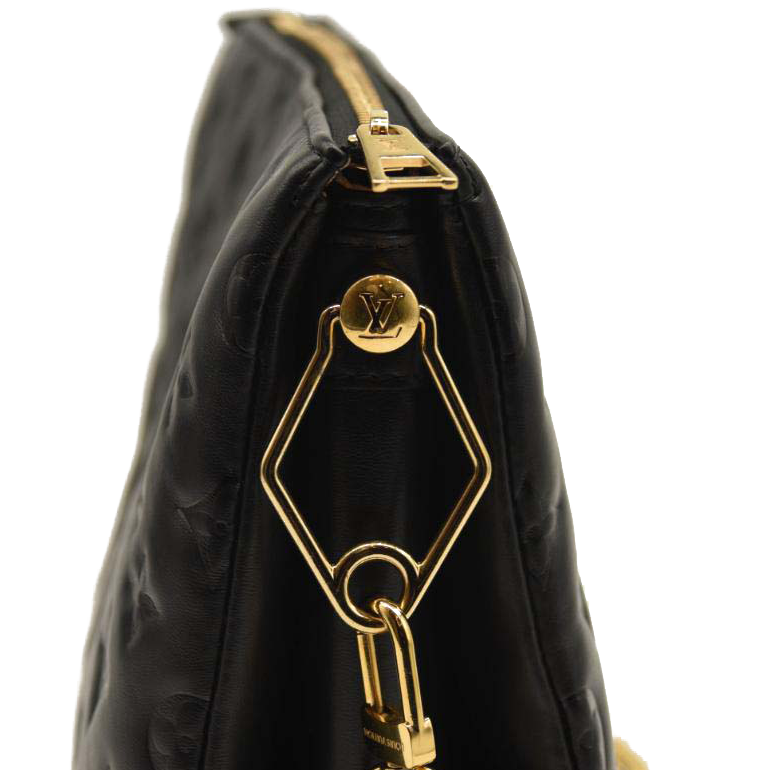 Used Louis Vuitton Lambskin Embossed Monogram Coussin PM Black