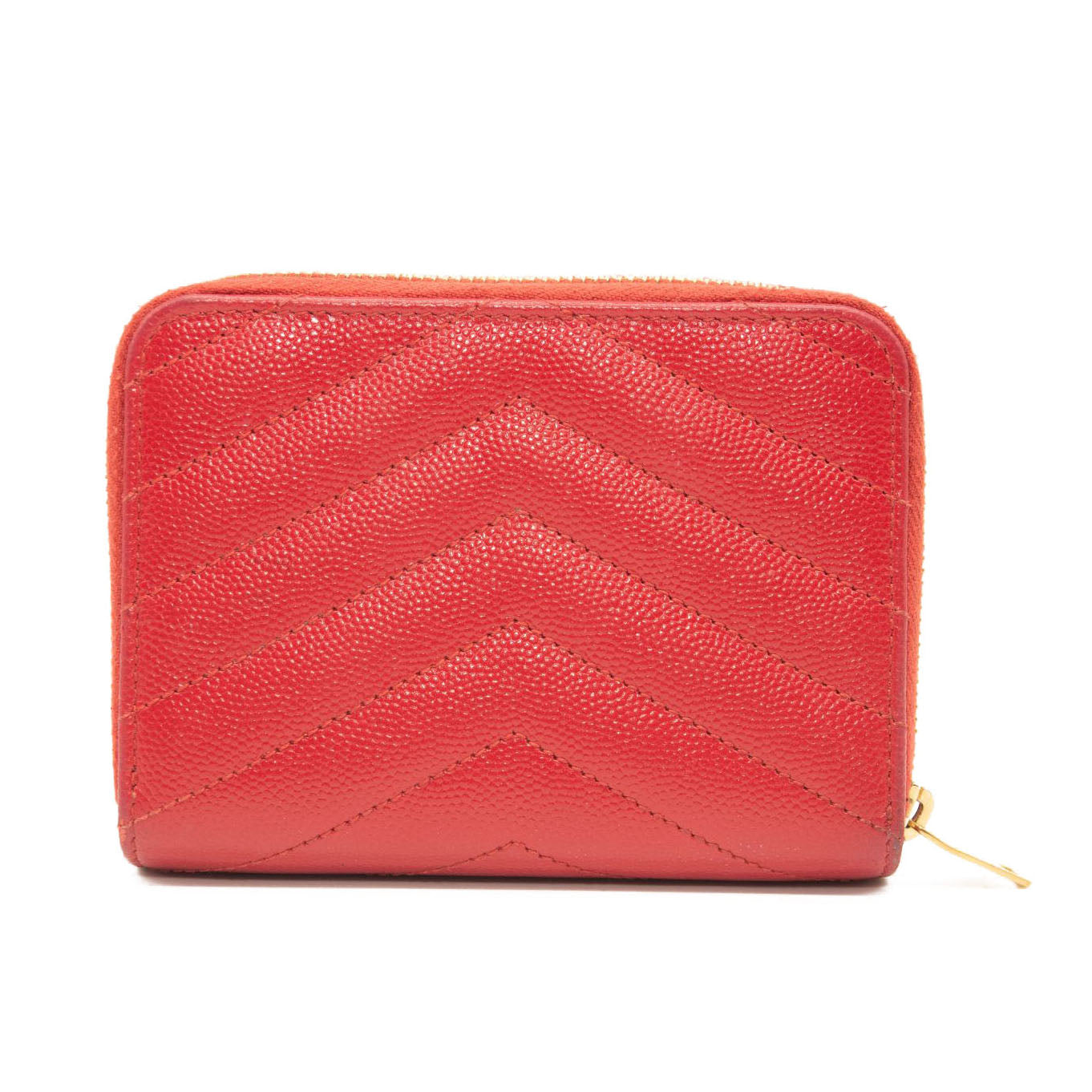 Saint Laurent Grain De Poudre Matelasse Chevron Monogram Compact Zip Around Wallet