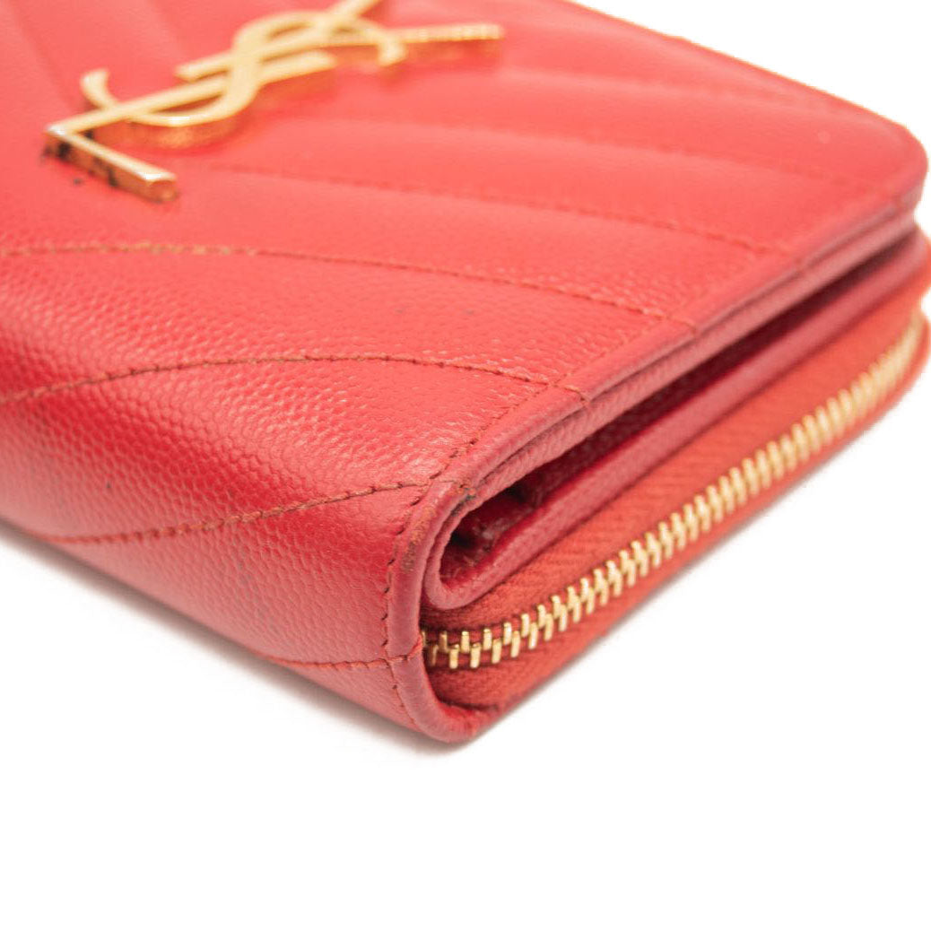 Saint Laurent Grain De Poudre Matelasse Chevron Monogram Compact Zip Around Wallet
