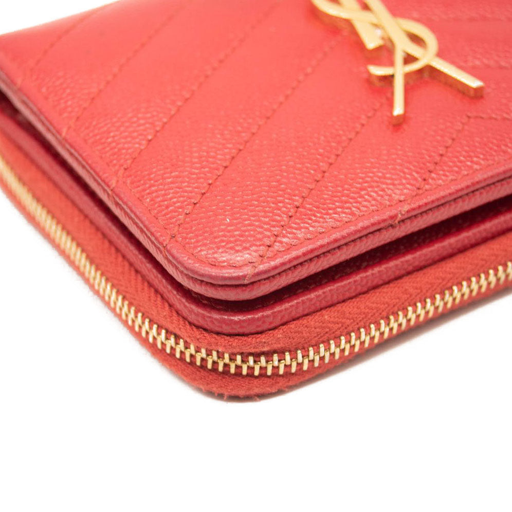 Saint Laurent Grain De Poudre Matelasse Chevron Monogram Compact Zip Around Wallet