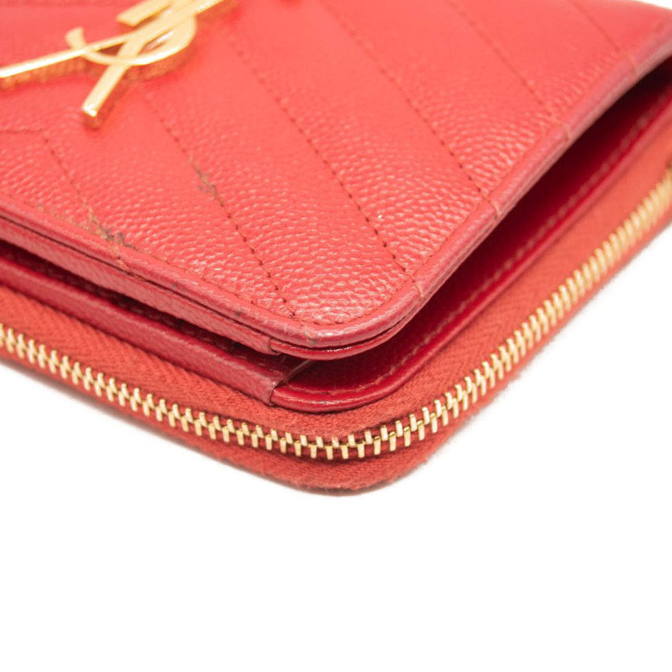 Saint Laurent Grain De Poudre Matelasse Chevron Monogram Compact Zip Around Wallet