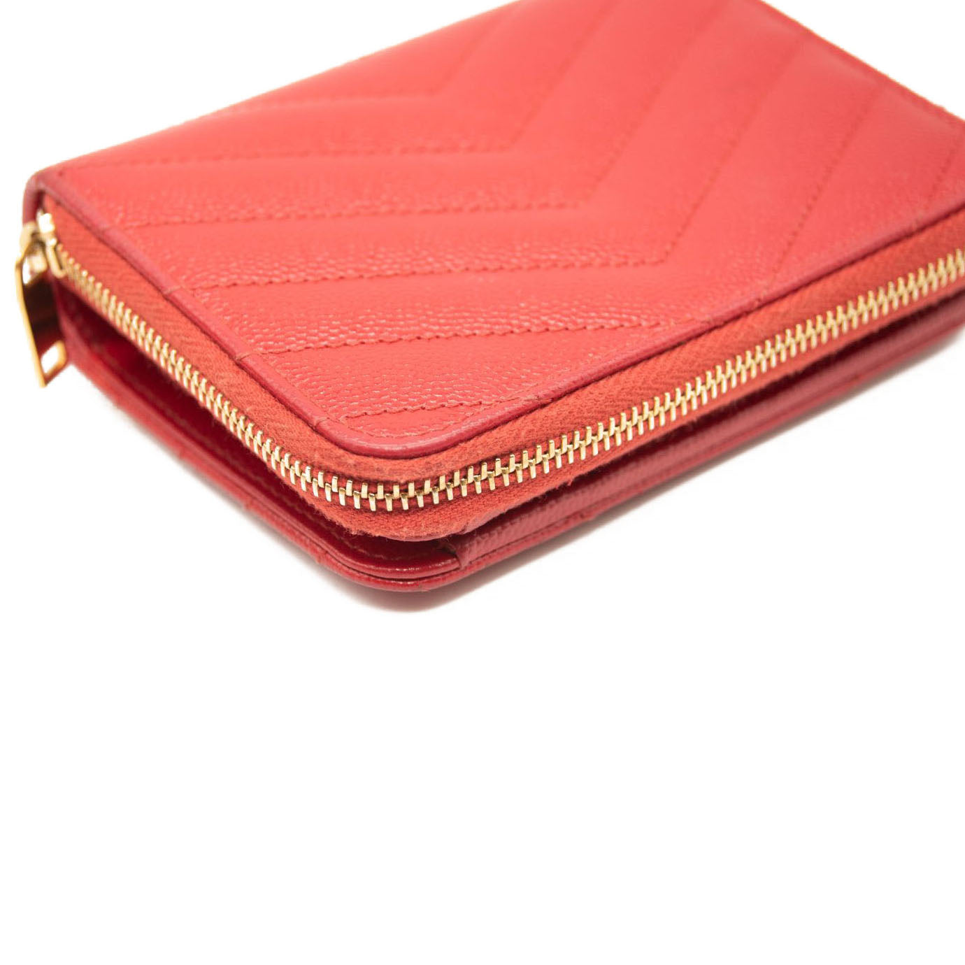 Ysl Classic Monogram Zip Around Matelasse Chevron Wallet, Red Leather