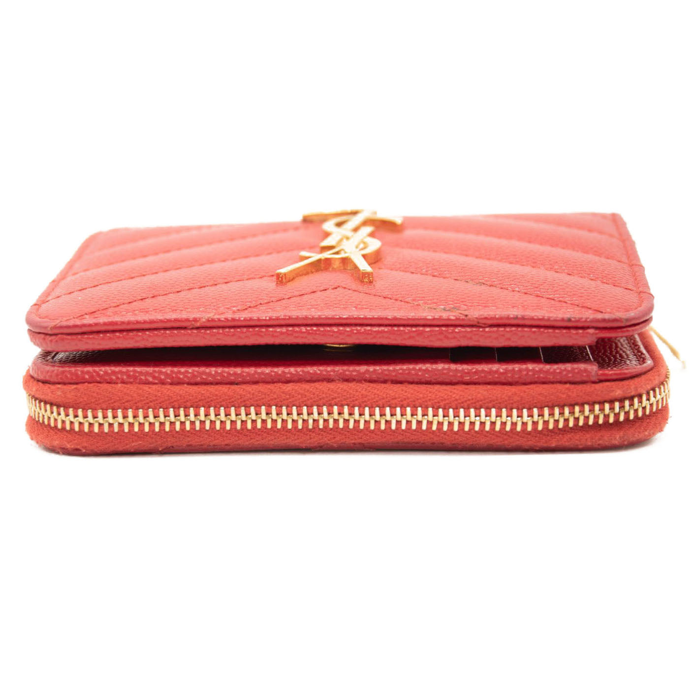 Saint Laurent Grain De Poudre Matelasse Chevron Monogram Compact Zip Around Wallet