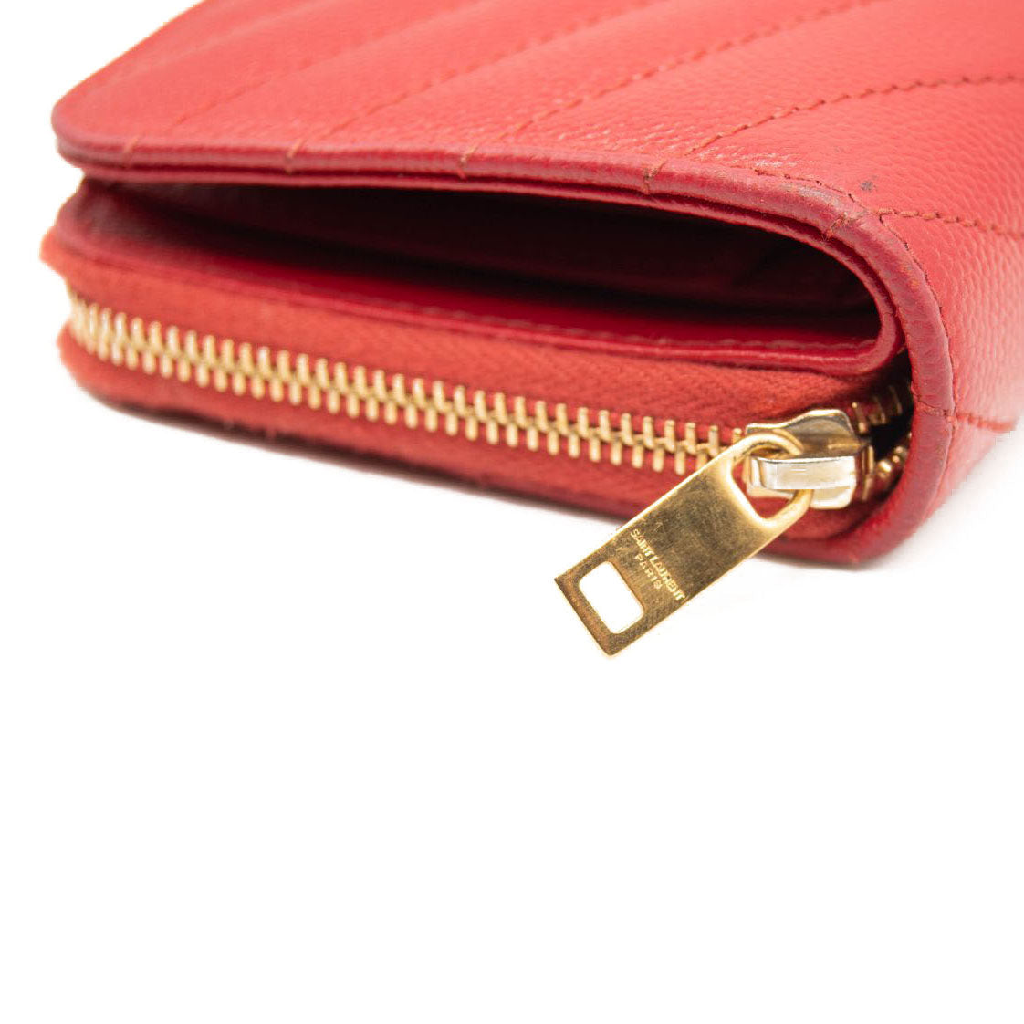 Saint Laurent Grain De Poudre Matelasse Chevron Monogram Compact Zip Around Wallet