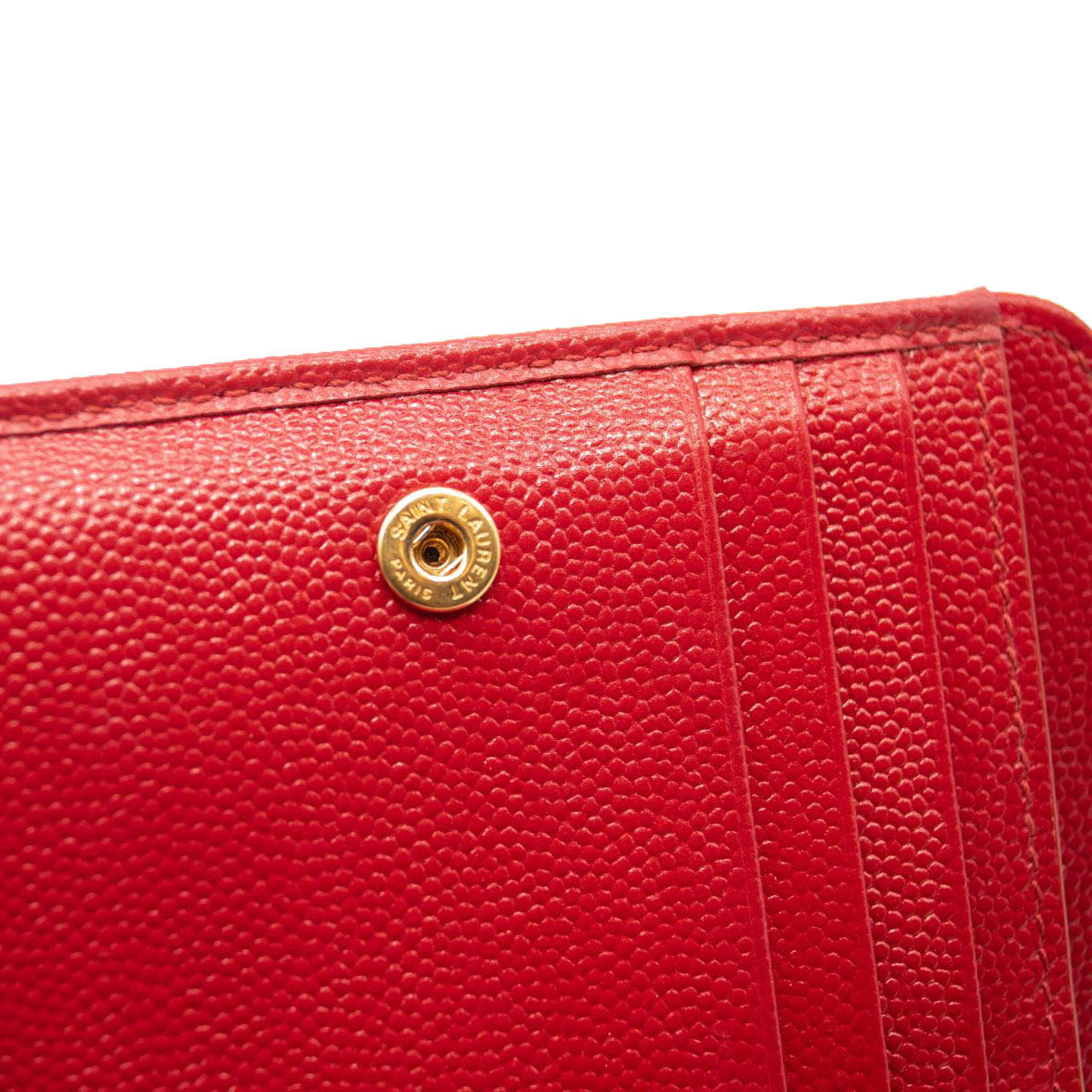 Saint Laurent Grain De Poudre Matelasse Chevron Monogram Compact Zip Around Wallet