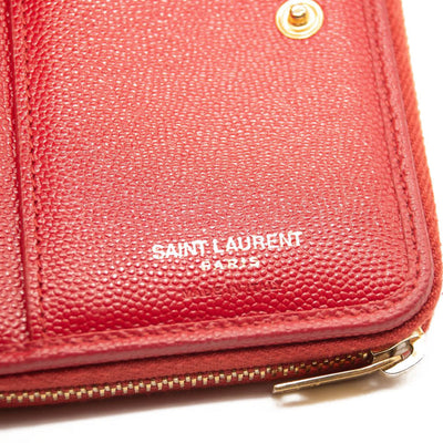 Saint Laurent Grain De Poudre Matelasse Chevron Monogram Compact Zip Around Wallet