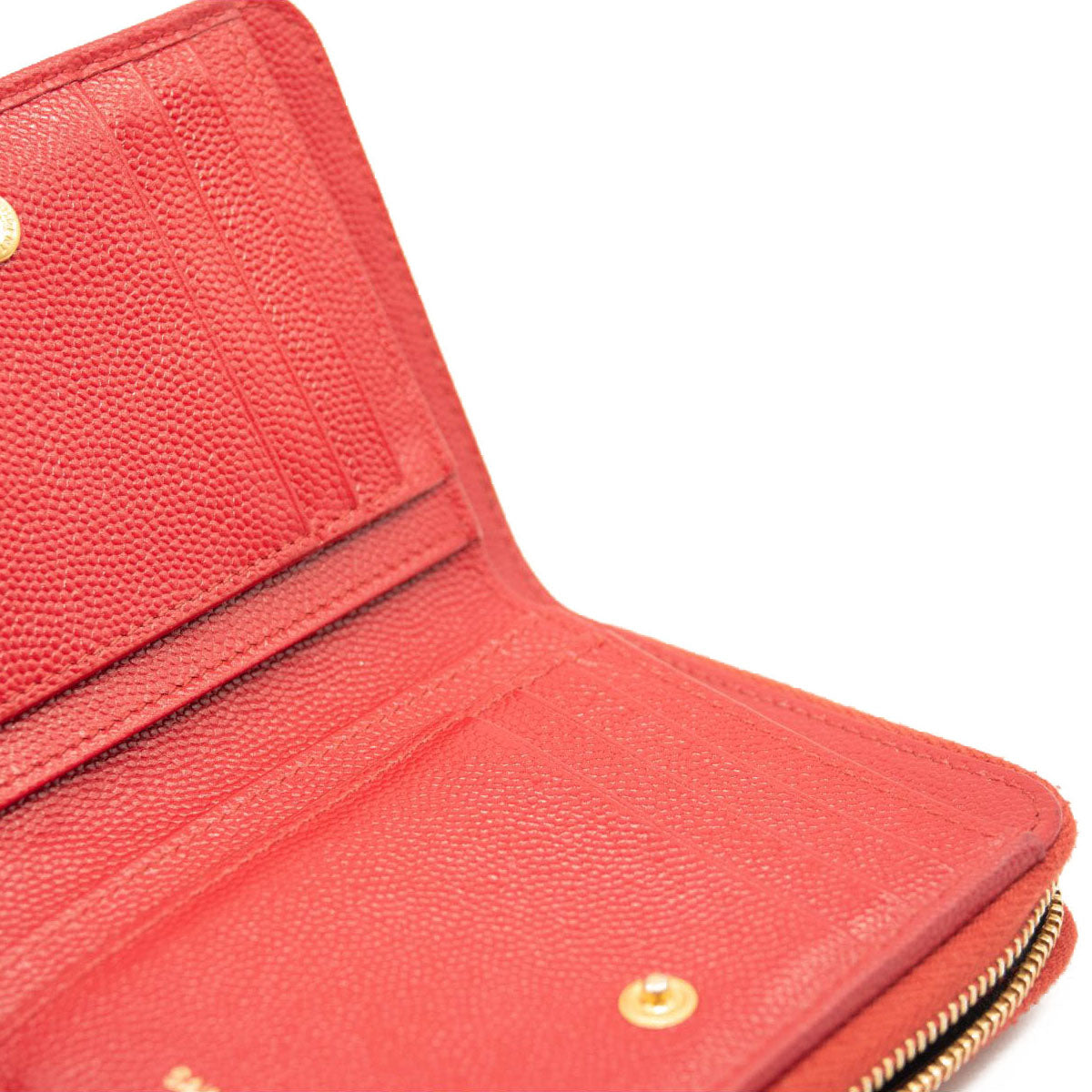 Saint Laurent Grain De Poudre Matelasse Chevron Monogram Compact Zip Around Wallet