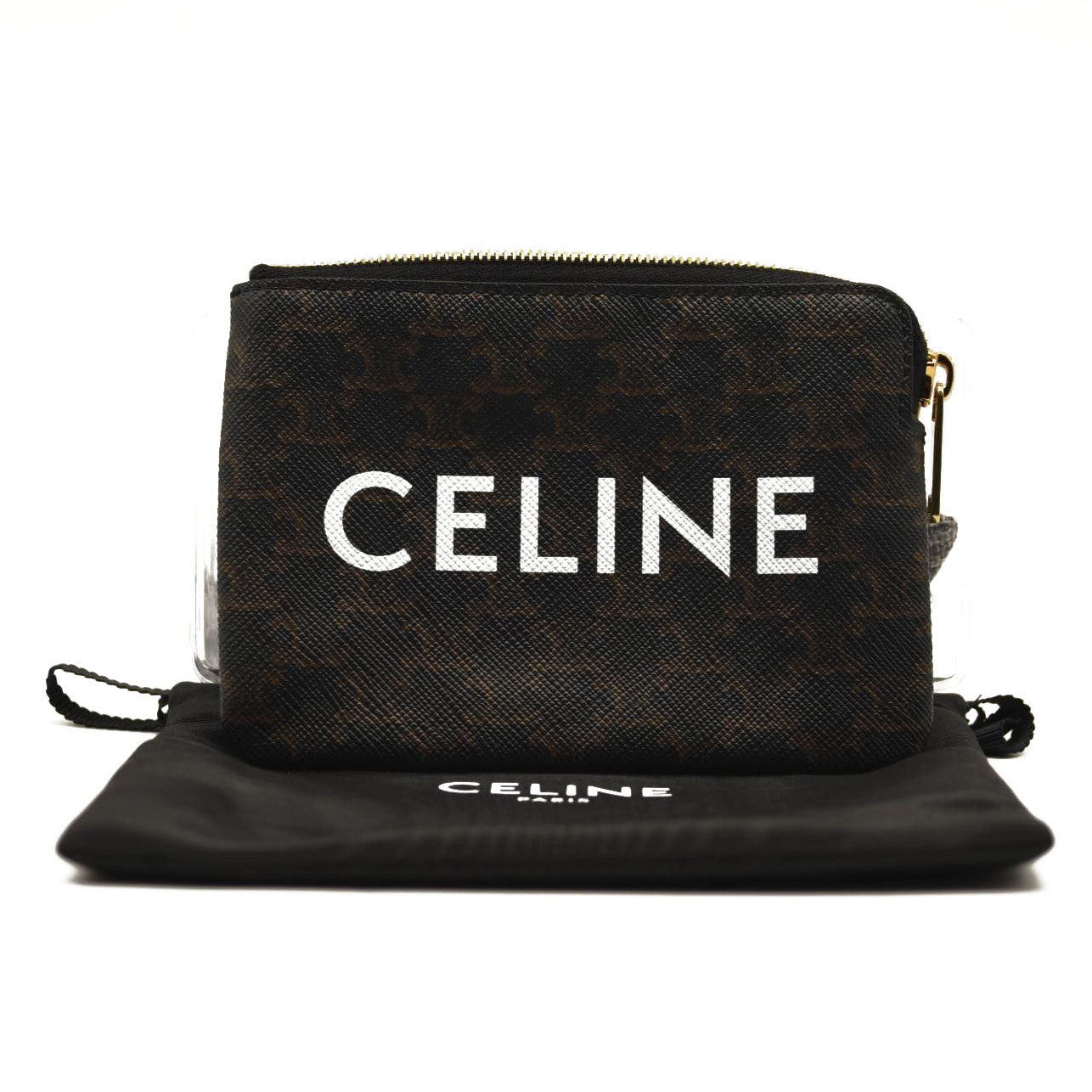 Celine Triomphe Canvas Coin and Card Pouch Black