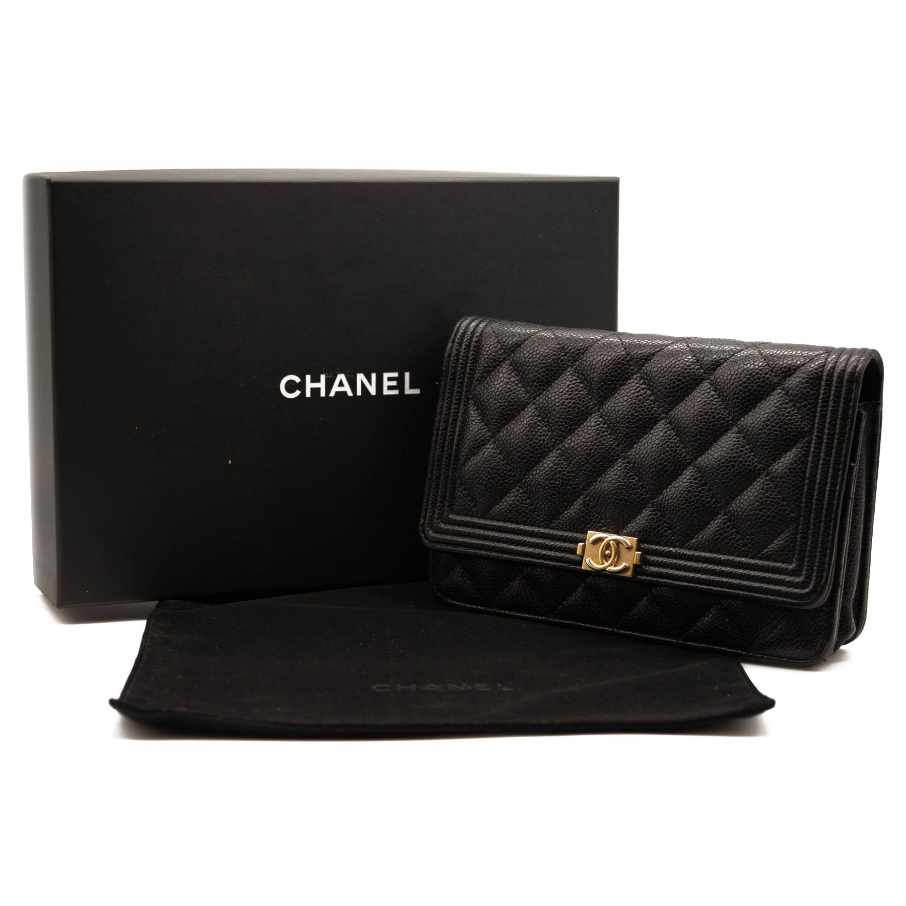 Chanel Caviar Quilted Boy Wallet On Chain WOC Black