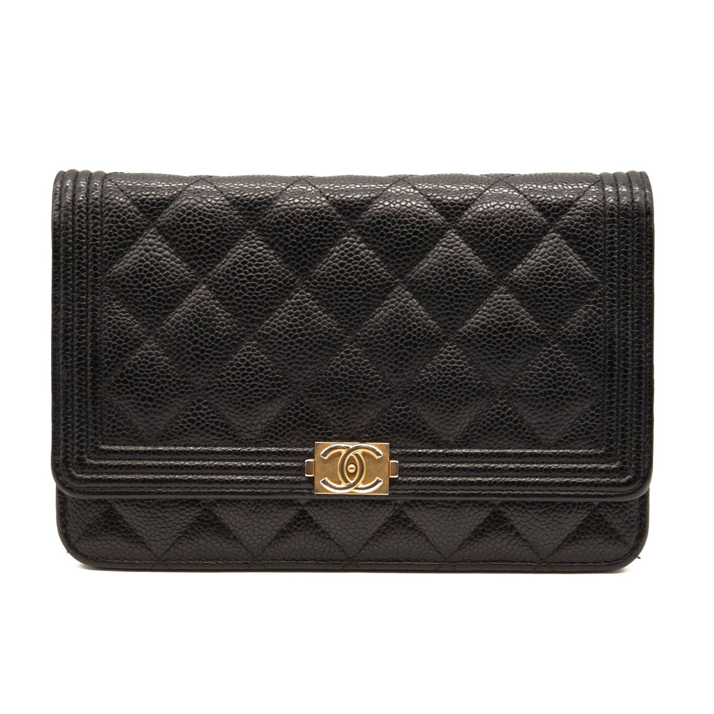 Chanel Caviar Quilted Boy Wallet On Chain WOC Black