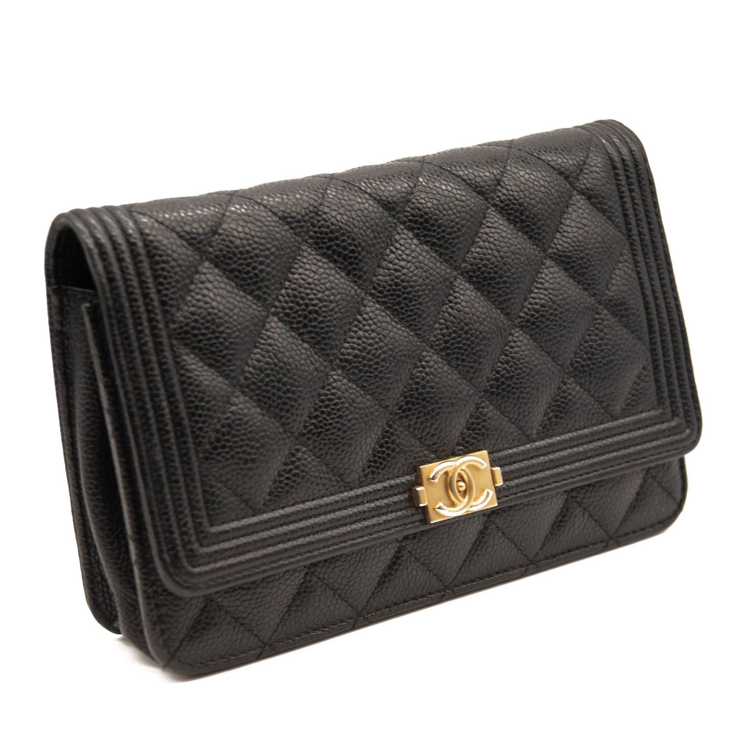 Chanel Caviar Quilted Boy Wallet On Chain WOC Black