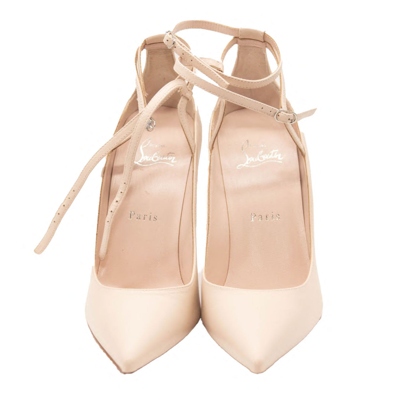 NEW Christian Louboutin Conclusive Pointed Toe Ankle Strap Pump Leche EU 38