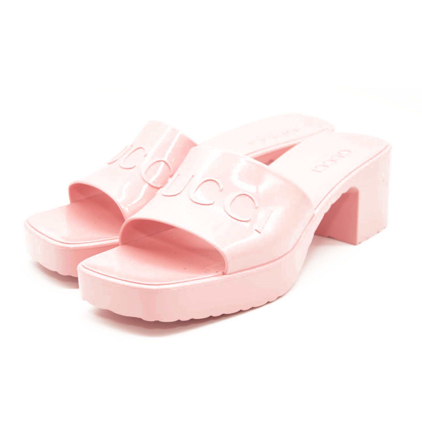 NEW $450 Gucci Rubber Logo Platform Slide Sandal Pink EU 38