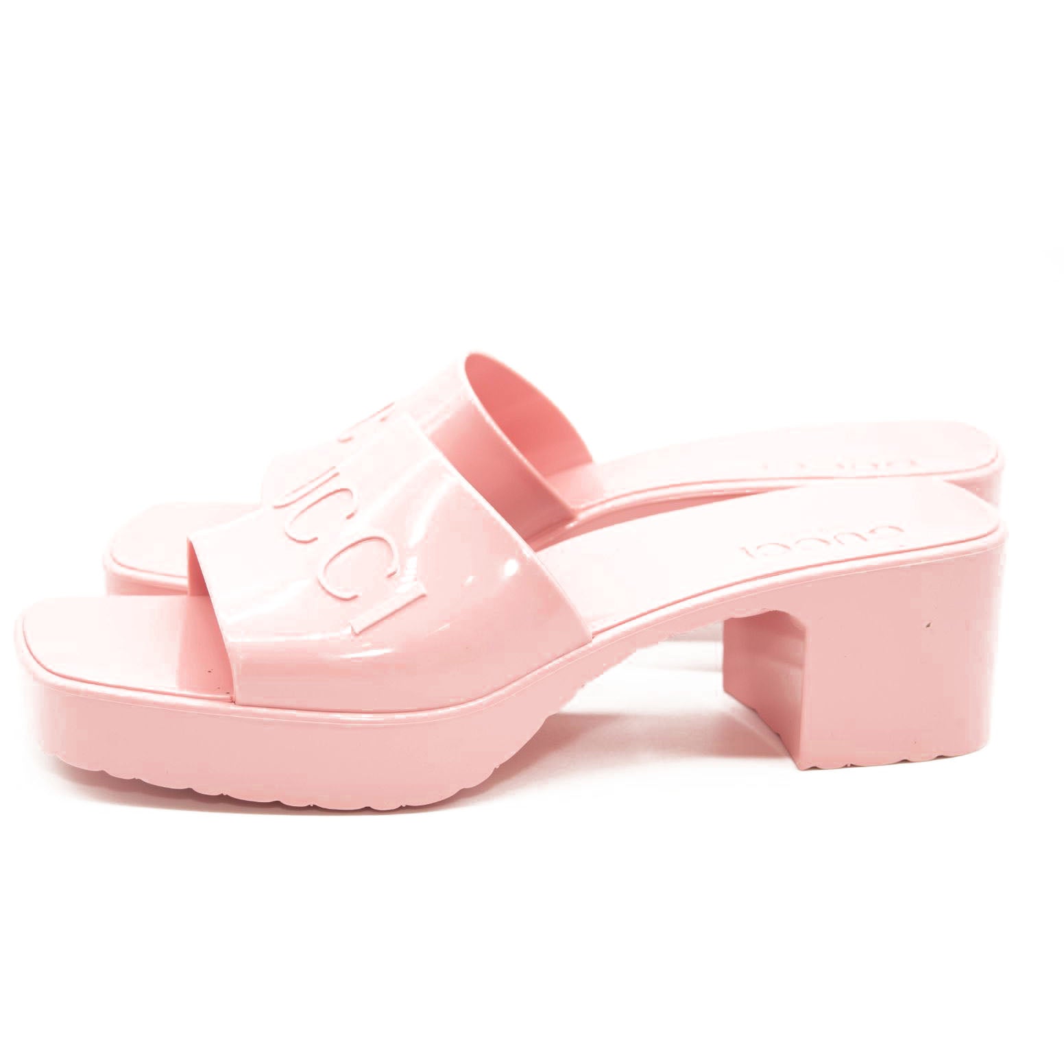 NEW $450 Gucci Rubber Logo Platform Slide Sandal Pink EU 38