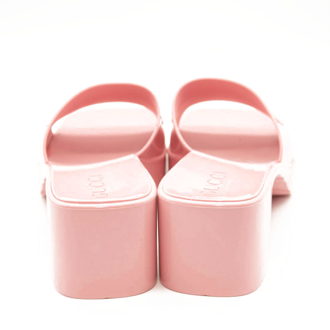 NEW $450 Gucci Rubber Logo Platform Slide Sandal Pink EU 38