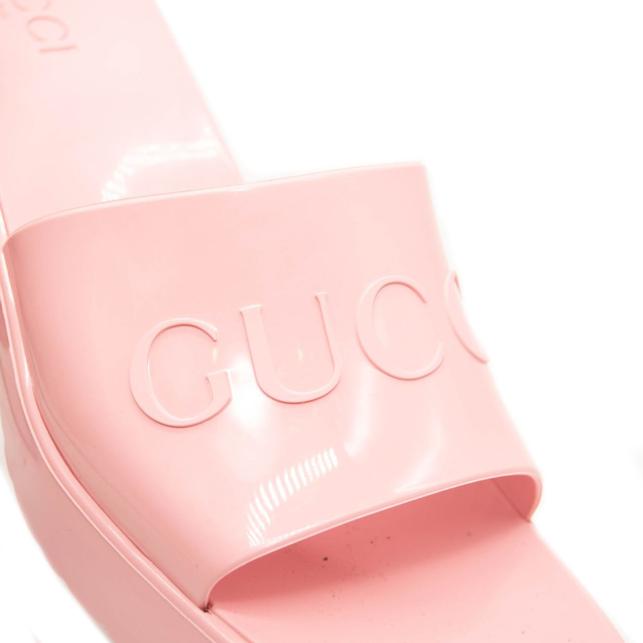 NEW $450 Gucci Rubber Logo Platform Slide Sandal Pink EU 38