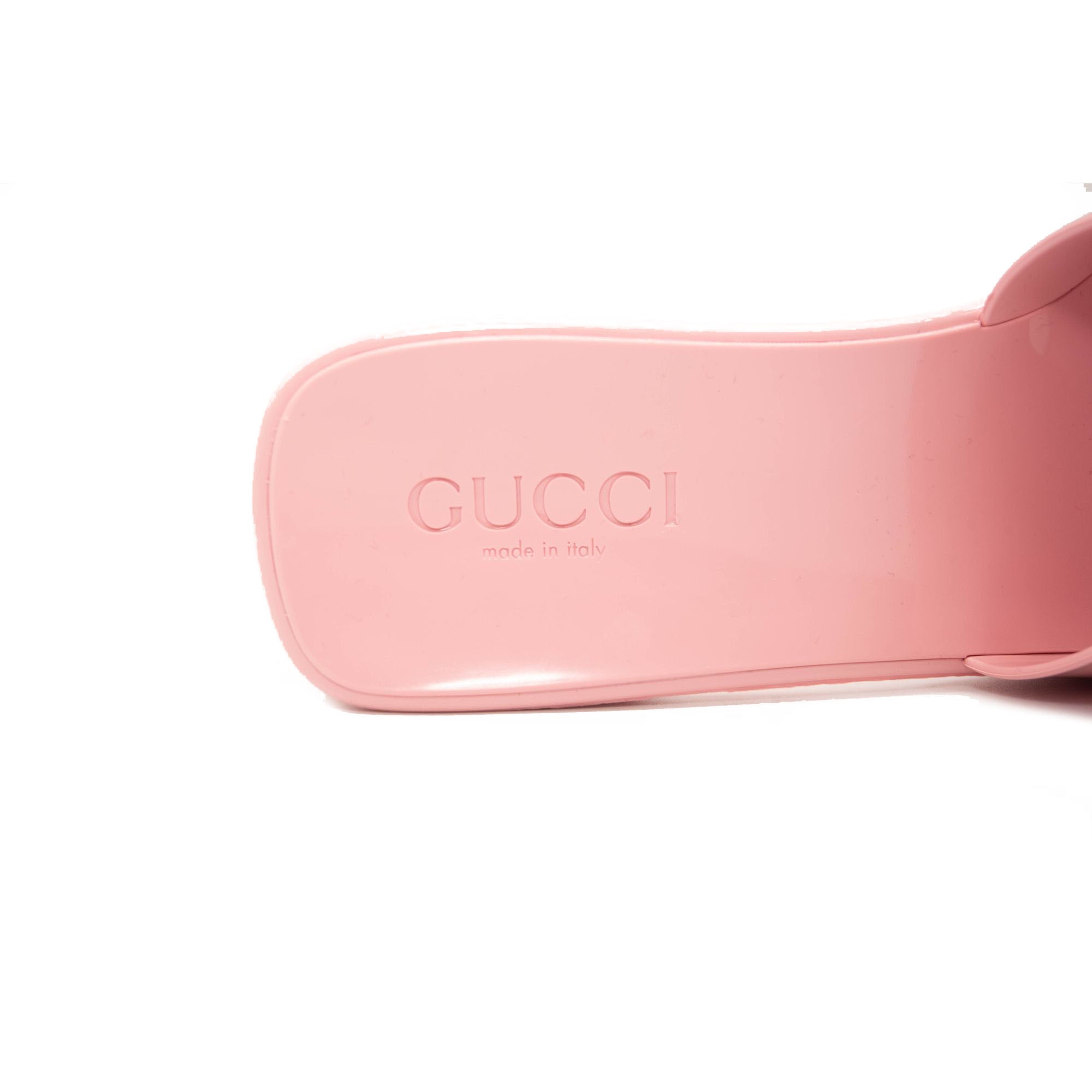 NEW $450 Gucci Rubber Logo Platform Slide Sandal Pink EU 38