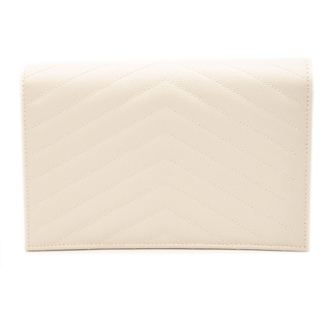 NEW SAINT LAURENT Grain De Poudre Matelasse Chevron Cassandre Envelope Chain Wallet Nude Powder