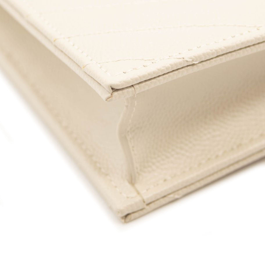 NEW SAINT LAURENT Grain De Poudre Matelasse Chevron Cassandre Envelope Chain Wallet Nude Powder